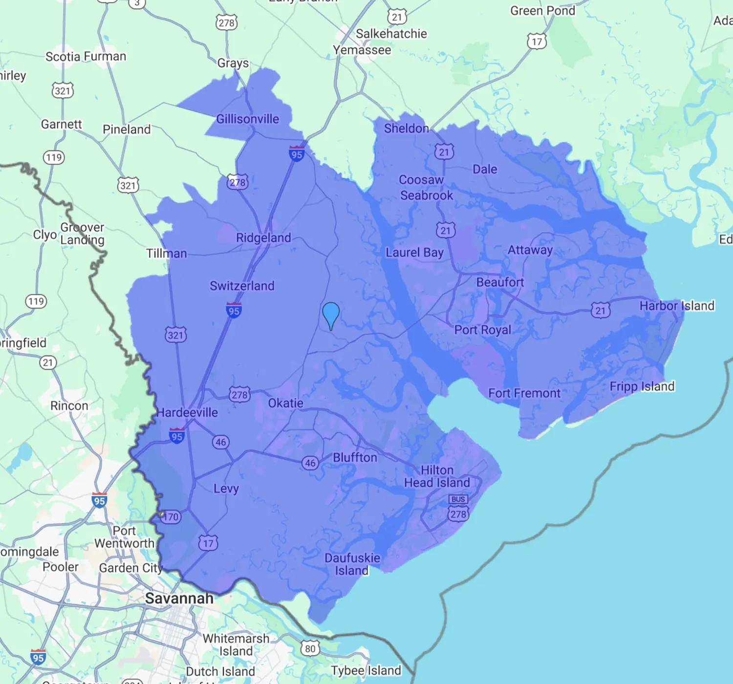 Service area of Leisure Pools Beaufort in South Carolina